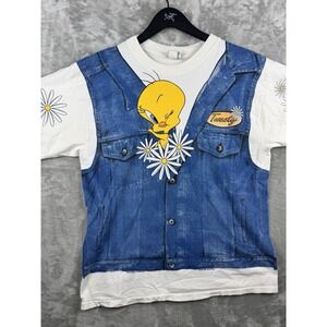 Vintage Looney Tunes Warner Bros Tweety Bird AOP T-Shirt Mens Size XL 90s